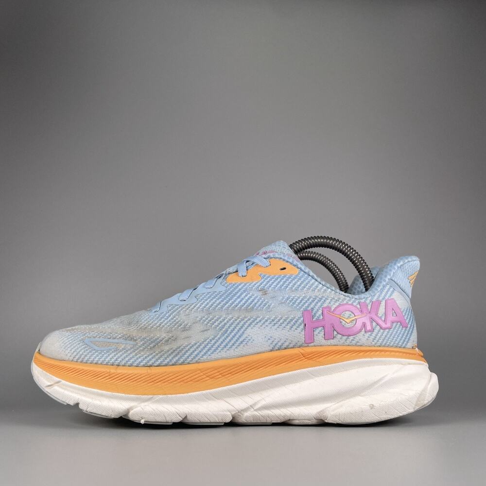Hoka One Clifton 9 Women's Size 8.5 B Blue Orange Running Sneakers Athletic Shoe